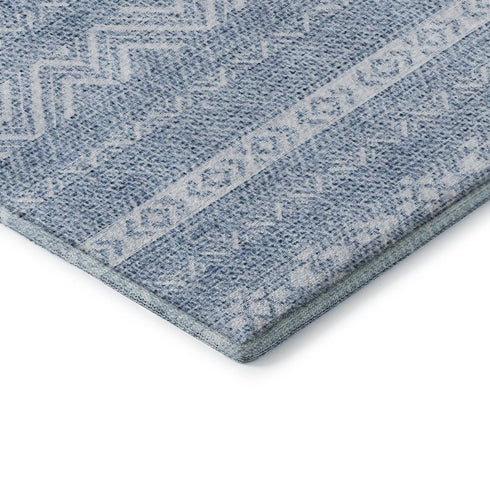 5' X 8' Blue And Ivory Southwestern Washable Area Rug With UV Protection