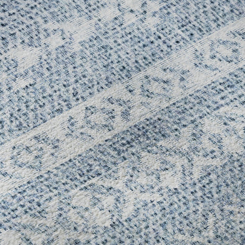 5' X 8' Blue And Ivory Southwestern Washable Area Rug With UV Protection