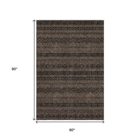 5' X 8' Chocolate And Gray Southwestern Washable Area Rug With UV Protection