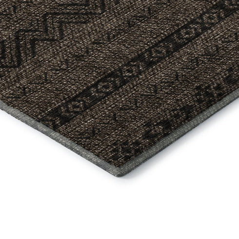 5' X 8' Chocolate And Gray Southwestern Washable Area Rug With UV Protection