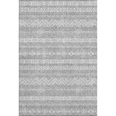 5' X 8' Gray And Silver Southwestern Washable Area Rug With UV Protection