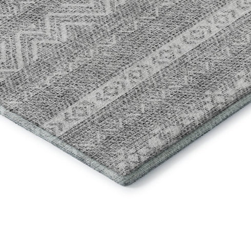 5' X 8' Gray And Silver Southwestern Washable Area Rug With UV Protection