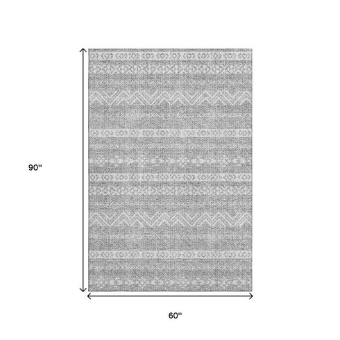 5' X 8' Gray And Silver Southwestern Washable Area Rug With UV Protection