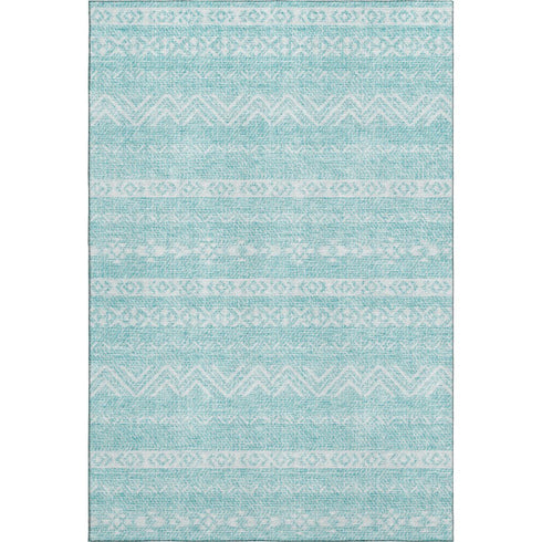 5' X 8' Teal And Ivory Southwestern Washable Area Rug With UV Protection