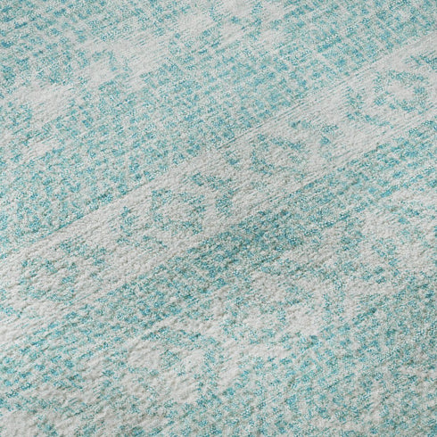 5' X 8' Teal And Ivory Southwestern Washable Area Rug With UV Protection