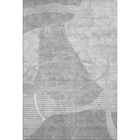 5' X 8' Gray And Silver Abstract Geometric Washable Area Rug With UV Protection