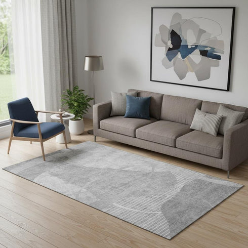 5' X 8' Gray And Silver Abstract Geometric Washable Area Rug With UV Protection