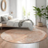 8' Salmon And Ivory Abstract Geometric Washable Round Rug With UV Protection
