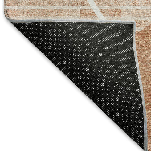 8' Salmon And Ivory Abstract Geometric Washable Round Rug With UV Protection