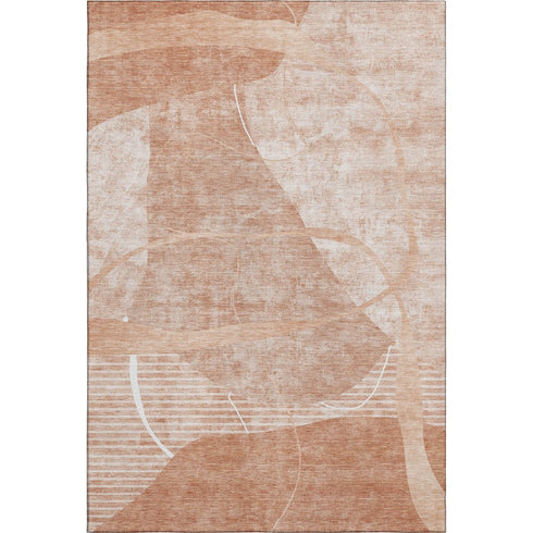 8' X 10' Salmon And Ivory Abstract Geometric Washable Area Rug With UV Protection