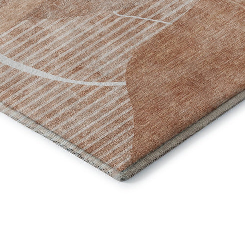 8' X 10' Salmon And Ivory Abstract Geometric Washable Area Rug With UV Protection