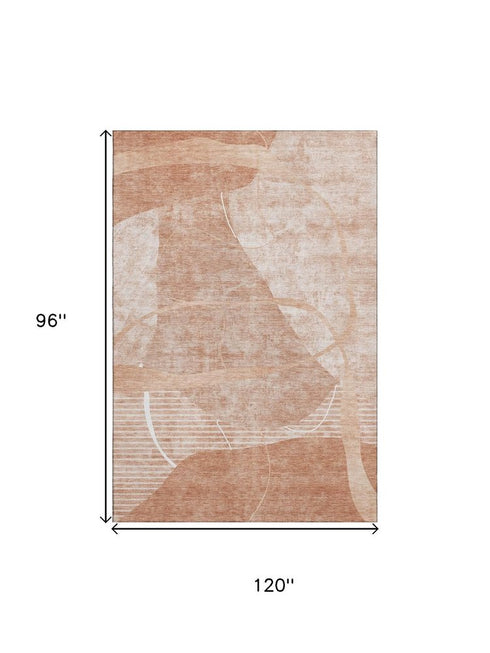 8' X 10' Salmon And Ivory Abstract Geometric Washable Area Rug With UV Protection