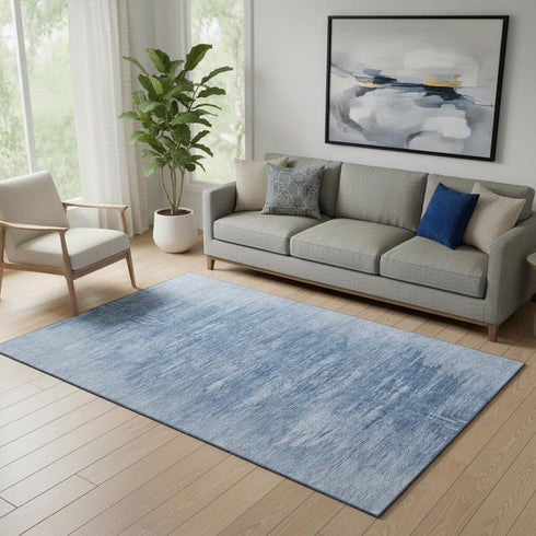 5' X 8' Blue And Ivory Abstract Washable Area Rug With UV Protection