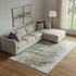 8' X 10' Gray Silver And Gold Abstract Washable Area Rug With UV Protection