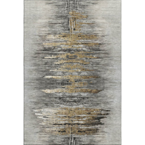 8' X 10' Gray Silver And Gold Abstract Washable Area Rug With UV Protection