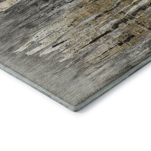 8' X 10' Gray Silver And Gold Abstract Washable Area Rug With UV Protection