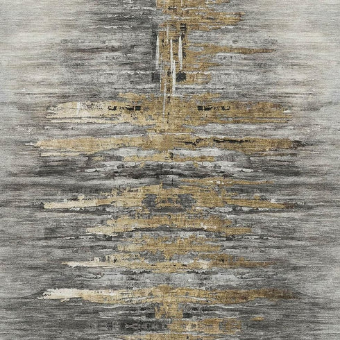 8' X 10' Gray Silver And Gold Abstract Washable Area Rug With UV Protection