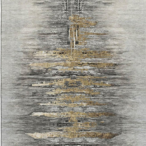 8' X 10' Gray Silver And Gold Abstract Washable Area Rug With UV Protection