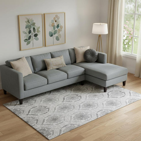 8' X 10' Silver And Gray Medallion Washable Area Rug With UV Protection