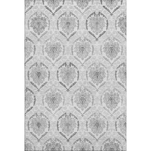 8' X 10' Silver And Gray Medallion Washable Area Rug With UV Protection