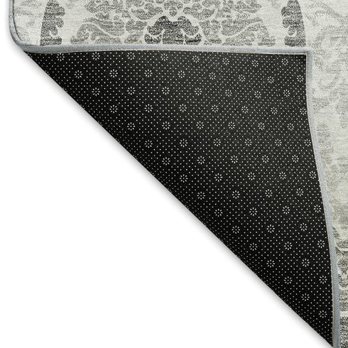 8' X 10' Silver And Gray Medallion Washable Area Rug With UV Protection