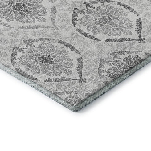 8' X 10' Silver And Gray Medallion Washable Area Rug With UV Protection