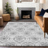 8' X 10' Silver And Gray Medallion Washable Area Rug With UV Protection