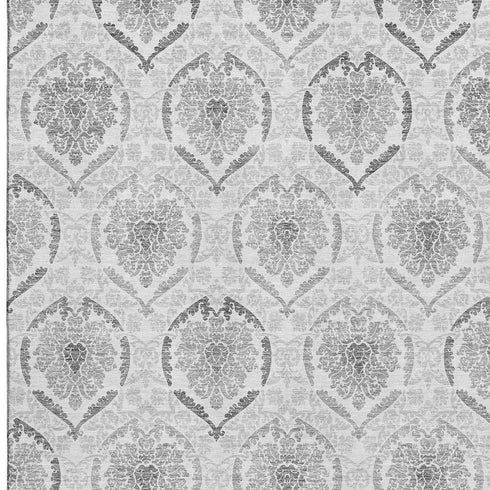 8' X 10' Silver And Gray Medallion Washable Area Rug With UV Protection
