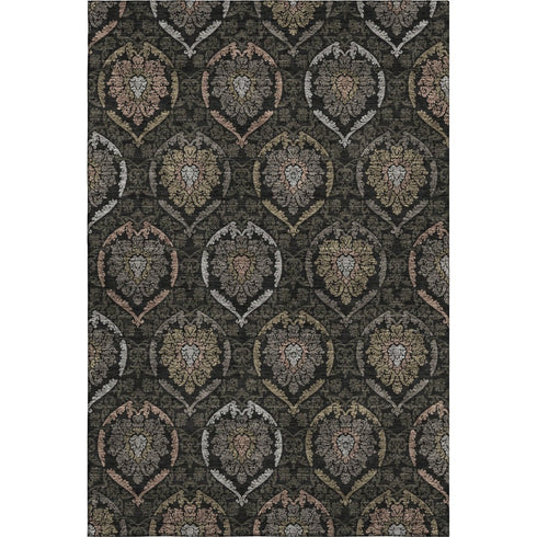 5' X 8' Black Brown And Gray Medallion Washable Area Rug With UV Protection