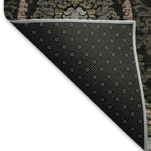 5' X 8' Black Brown And Gray Medallion Washable Area Rug With UV Protection