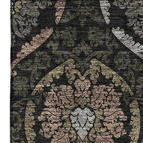 5' X 8' Black Brown And Gray Medallion Washable Area Rug With UV Protection