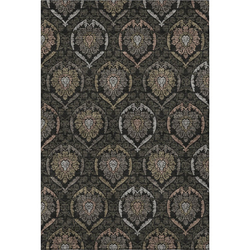 5' X 8' Black Brown And Gray Medallion Washable Area Rug With UV Protection