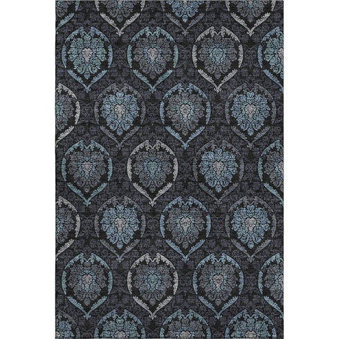 5' X 8' Blue And Charcoal Medallion Washable Area Rug With UV Protection