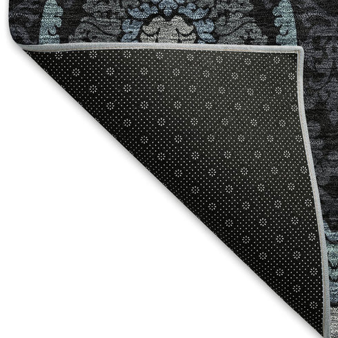 5' X 8' Blue And Charcoal Medallion Washable Area Rug With UV Protection