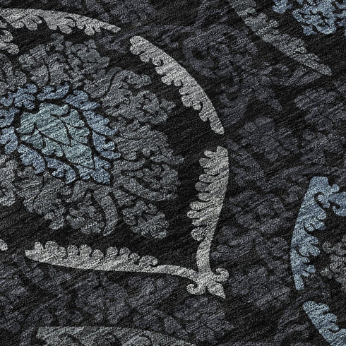 5' X 8' Blue And Charcoal Medallion Washable Area Rug With UV Protection