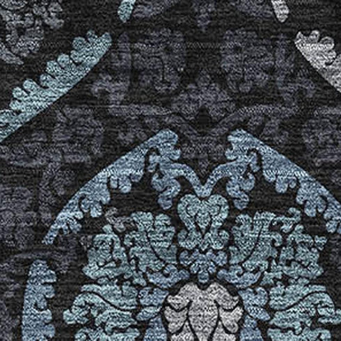 5' X 8' Blue And Charcoal Medallion Washable Area Rug With UV Protection