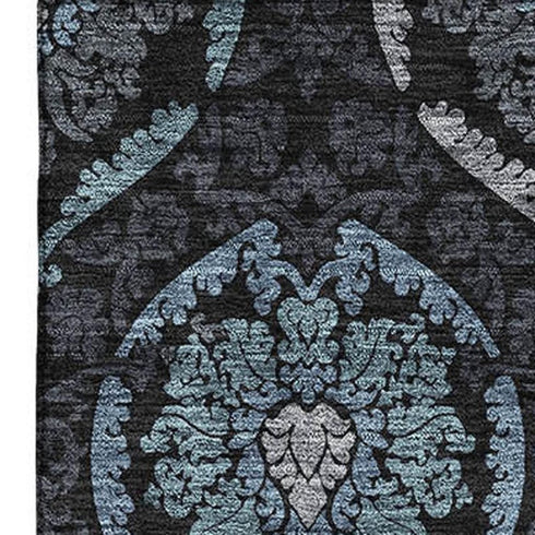 5' X 8' Blue And Charcoal Medallion Washable Area Rug With UV Protection