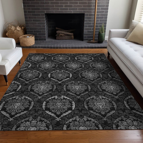 8' X 10' Gray And Silver Medallion Washable Area Rug With UV Protection