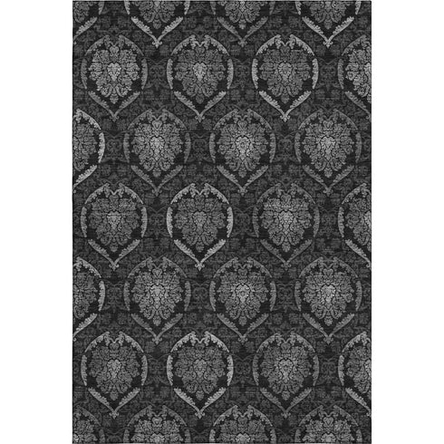 8' X 10' Gray And Silver Medallion Washable Area Rug With UV Protection