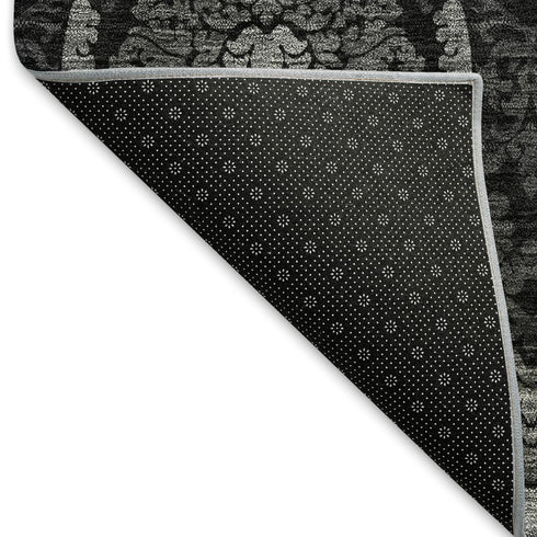 8' X 10' Gray And Silver Medallion Washable Area Rug With UV Protection