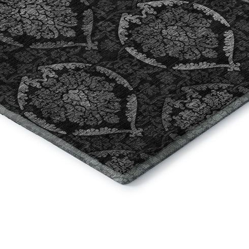 8' X 10' Gray And Silver Medallion Washable Area Rug With UV Protection