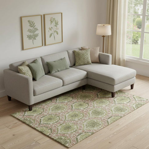 9' X 12' Olive Green And Copper Medallion Washable Area Rug With UV Protection