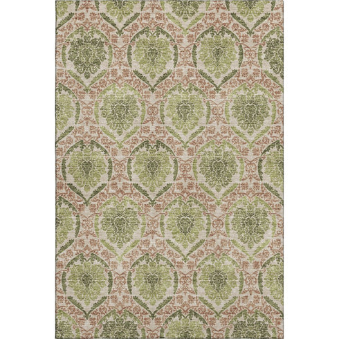 9' X 12' Olive Green And Copper Medallion Washable Area Rug With UV Protection