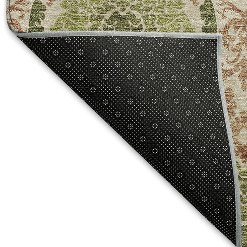 9' X 12' Olive Green And Copper Medallion Washable Area Rug With UV Protection