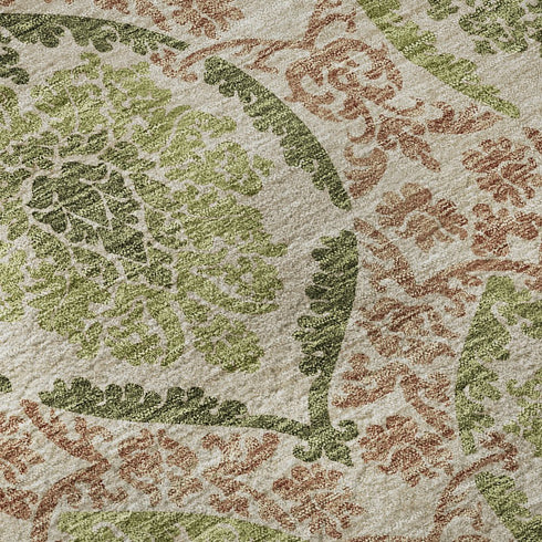 9' X 12' Olive Green And Copper Medallion Washable Area Rug With UV Protection