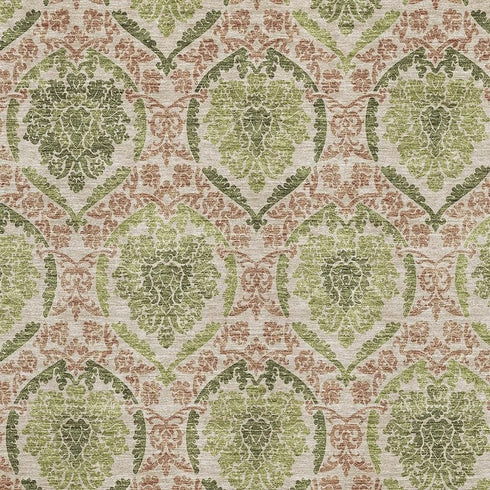 9' X 12' Olive Green And Copper Medallion Washable Area Rug With UV Protection