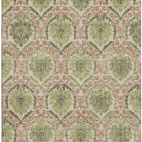 9' X 12' Olive Green And Copper Medallion Washable Area Rug With UV Protection