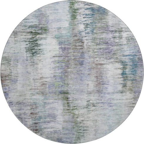 8' Green Purple And Gray Abstract Washable Round Rug With UV Protection
