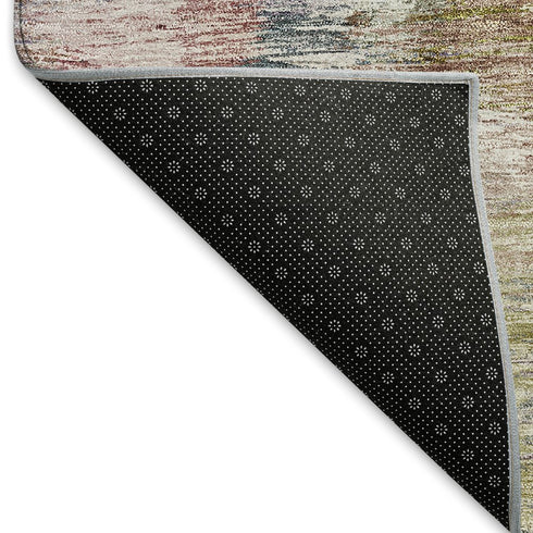 9' X 12' Plum Gold And Ivory Abstract Washable Area Rug With UV Protection