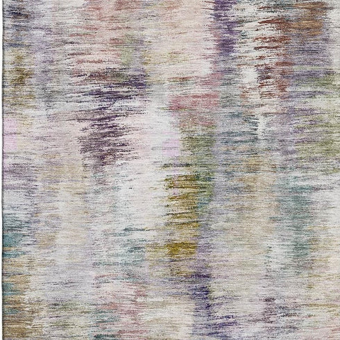 9' X 12' Plum Gold And Ivory Abstract Washable Area Rug With UV Protection